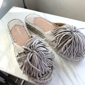 J SLIDES  fringe genuine leather chunky platform shoes sandals flats sz 10 women